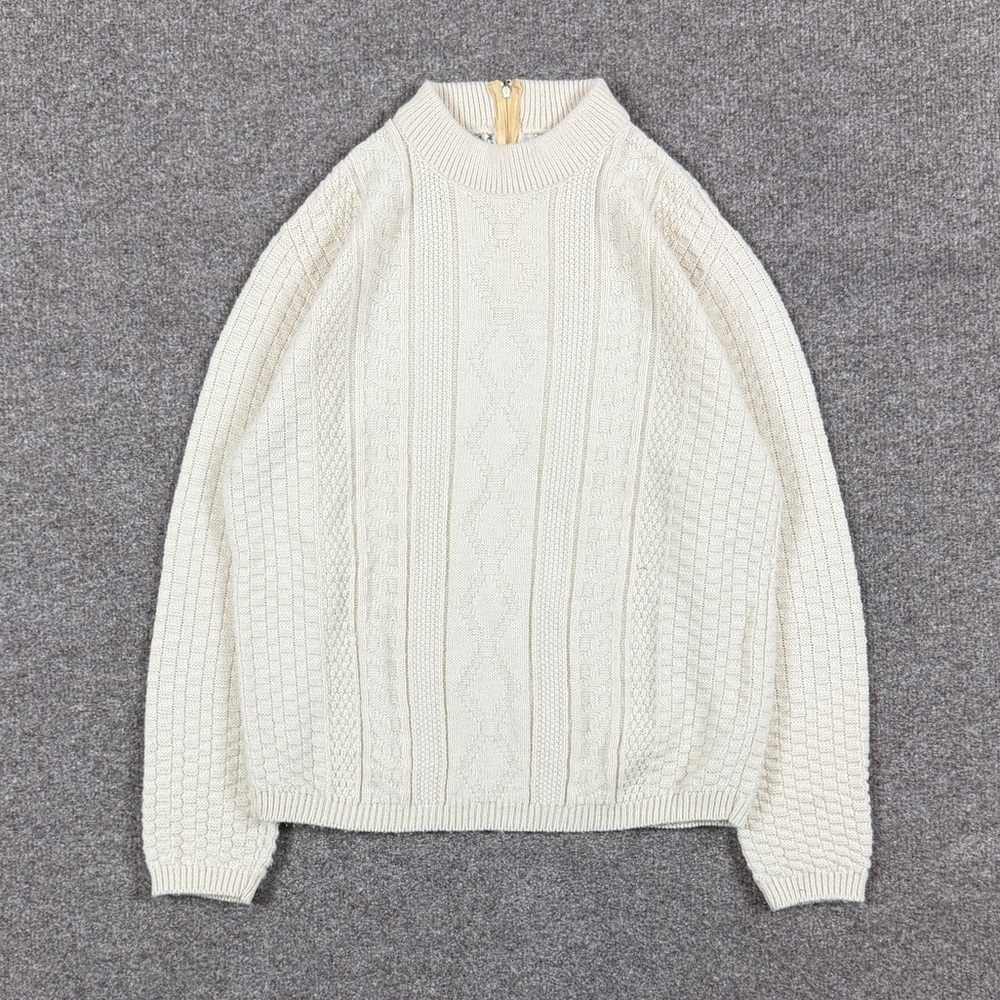 Vintage Mock Neck Preppy Cable-knit Diamond Fisherman Pullover Sweater Women’s S